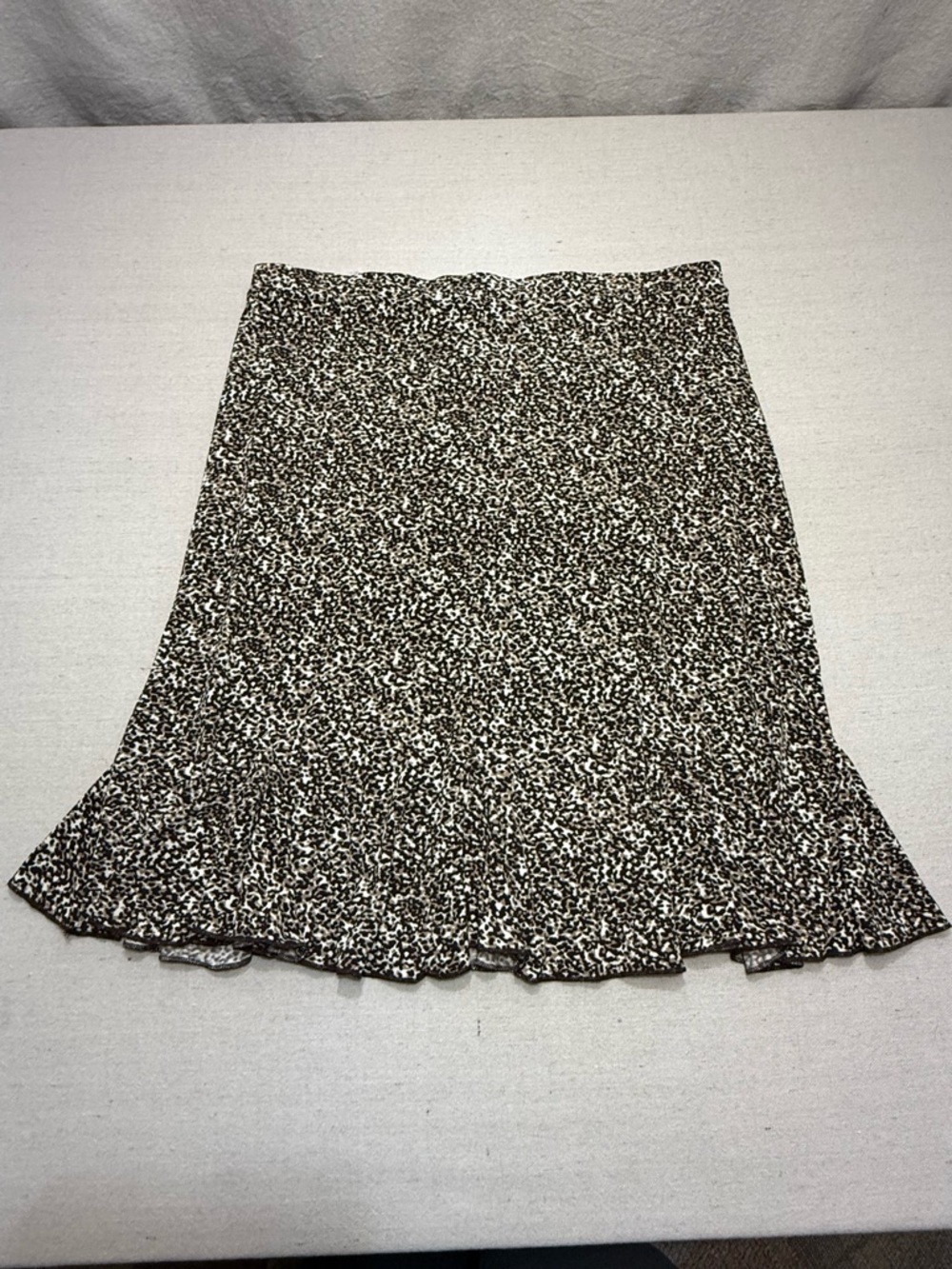 George Stretch - Women's Black, Brown & Cream Ruffle Hem Skirt - Medium (8/10)